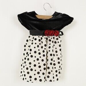 Place Baby Polka Dot Dress with roses at waistline size 12 mos